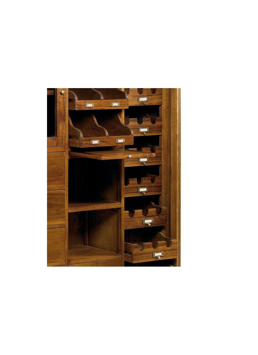 Mueble auxiliar botellero de madera de mindi,, puertas y cajones