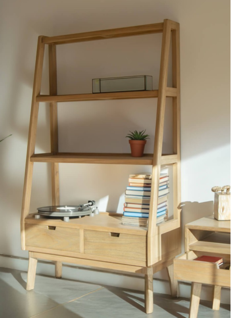 Librería Scandi 3 Estantes 2 Cajones 100x16-40x170cm