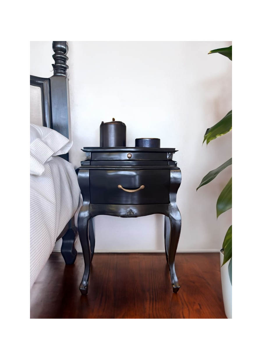 Mesita Vintage Negra 2 Cajones 57x40x70cm