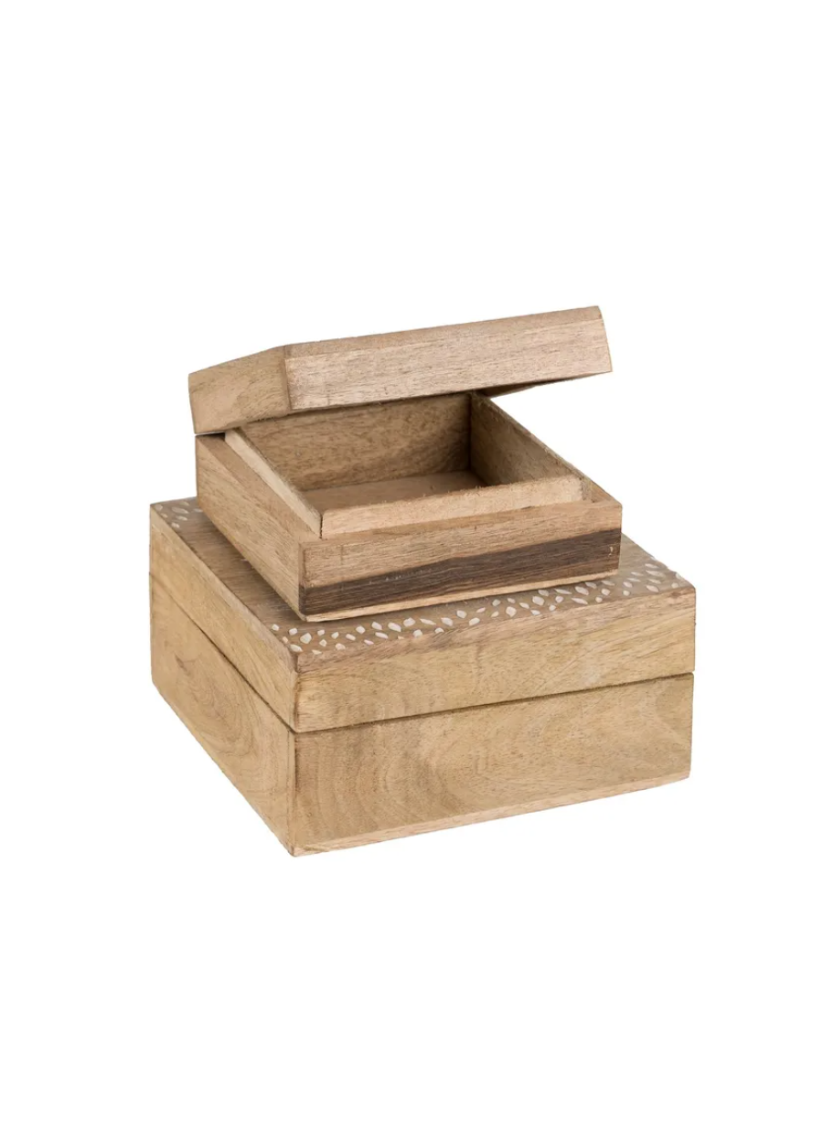 Set 2 Cajas Blanco-Natural 18x18x9cm