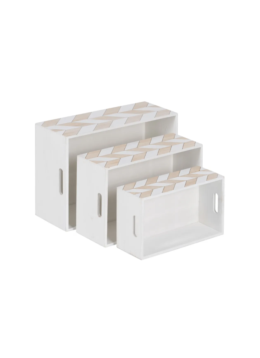 Set 3 Cajas Natural-Blanco 44x31x18cm