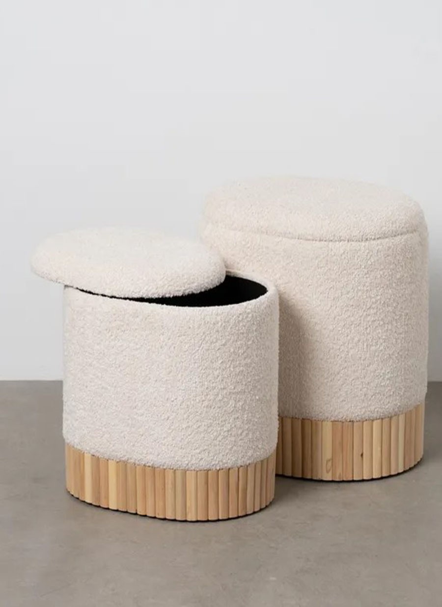 2 Puffs Crema Tejido 44x34x45 cm