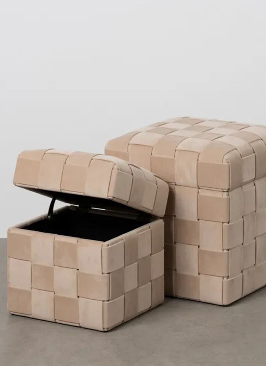 2 Baules Pompidou Tela Beigs 40x40x43 cm