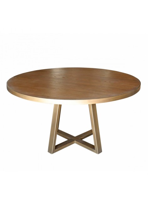 Mesa redonda de roble pata metal dorado. Ref: 1283/6881NK. Crisal Decoraion 
