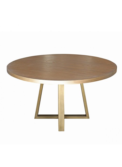 Mesa redonda de roble pata metal dorado. Ref: 1283/6881NK. Crisal Decoraion  2