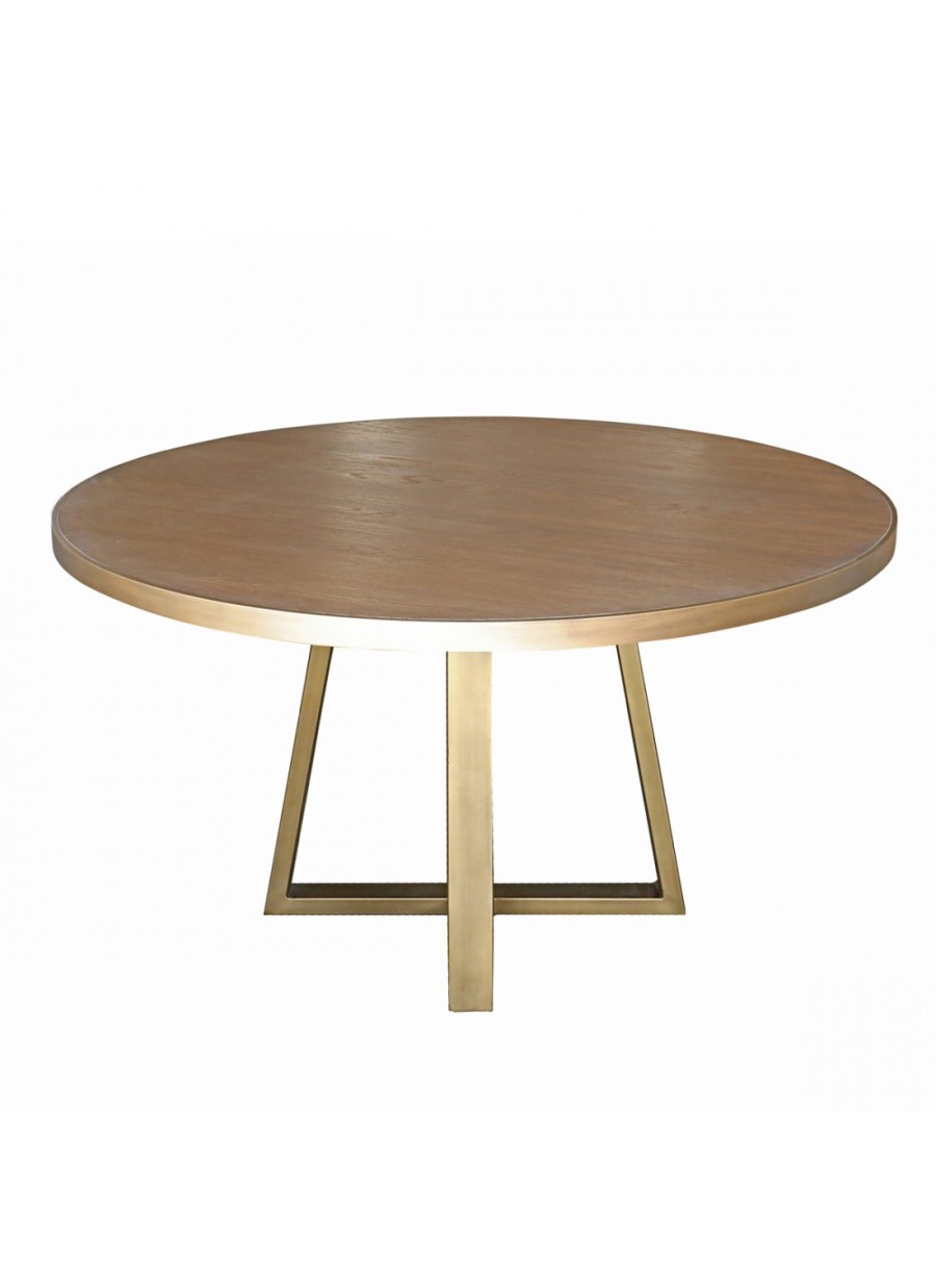 Mesa redonda de roble pata metal dorado. Ref: 1283/6881NK. Crisal Decoraion 