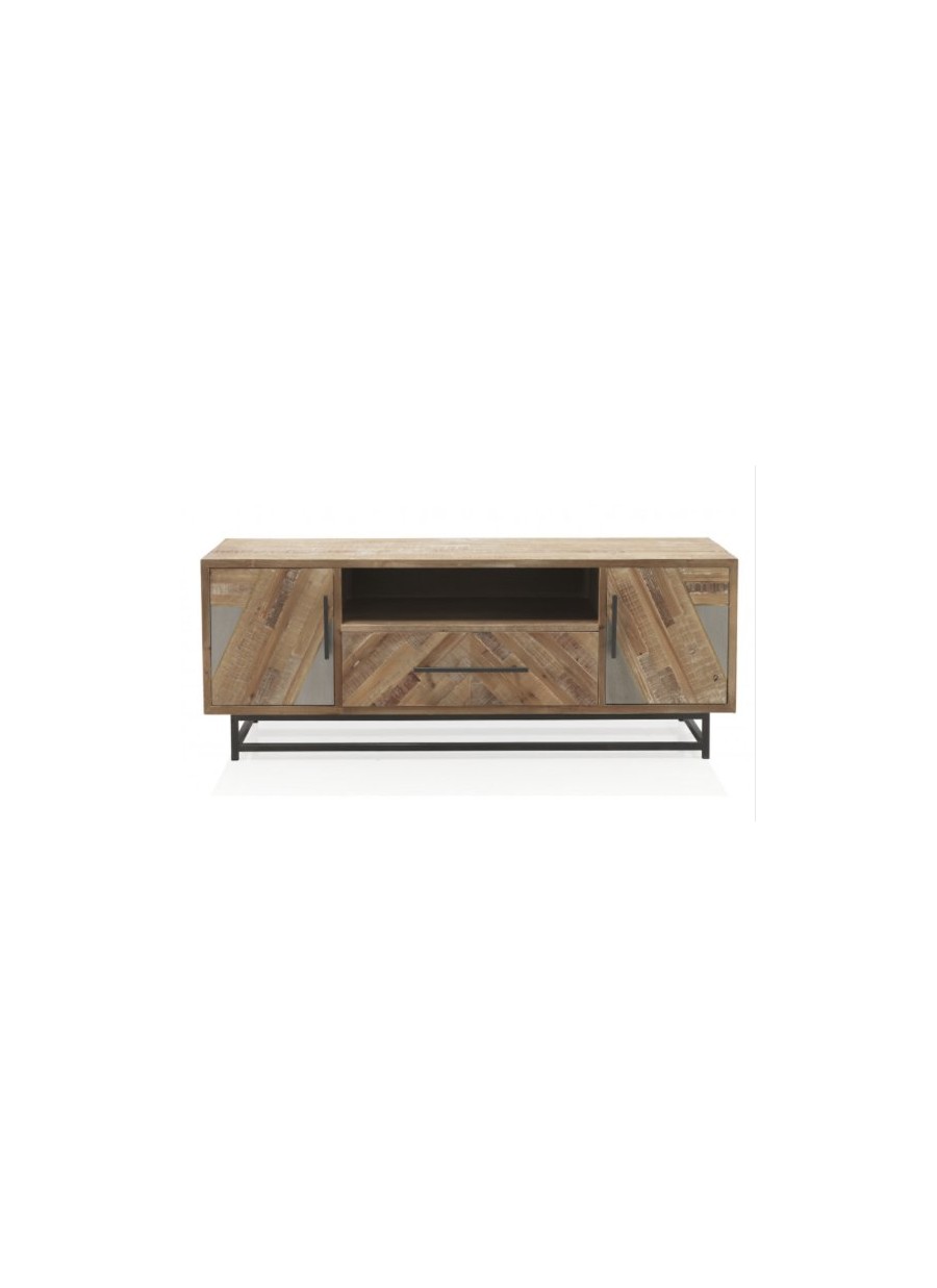 Mueble TV de madera de abeto con tiradores metálicos 150x47x57 Ref. 1034/7712 Gabar