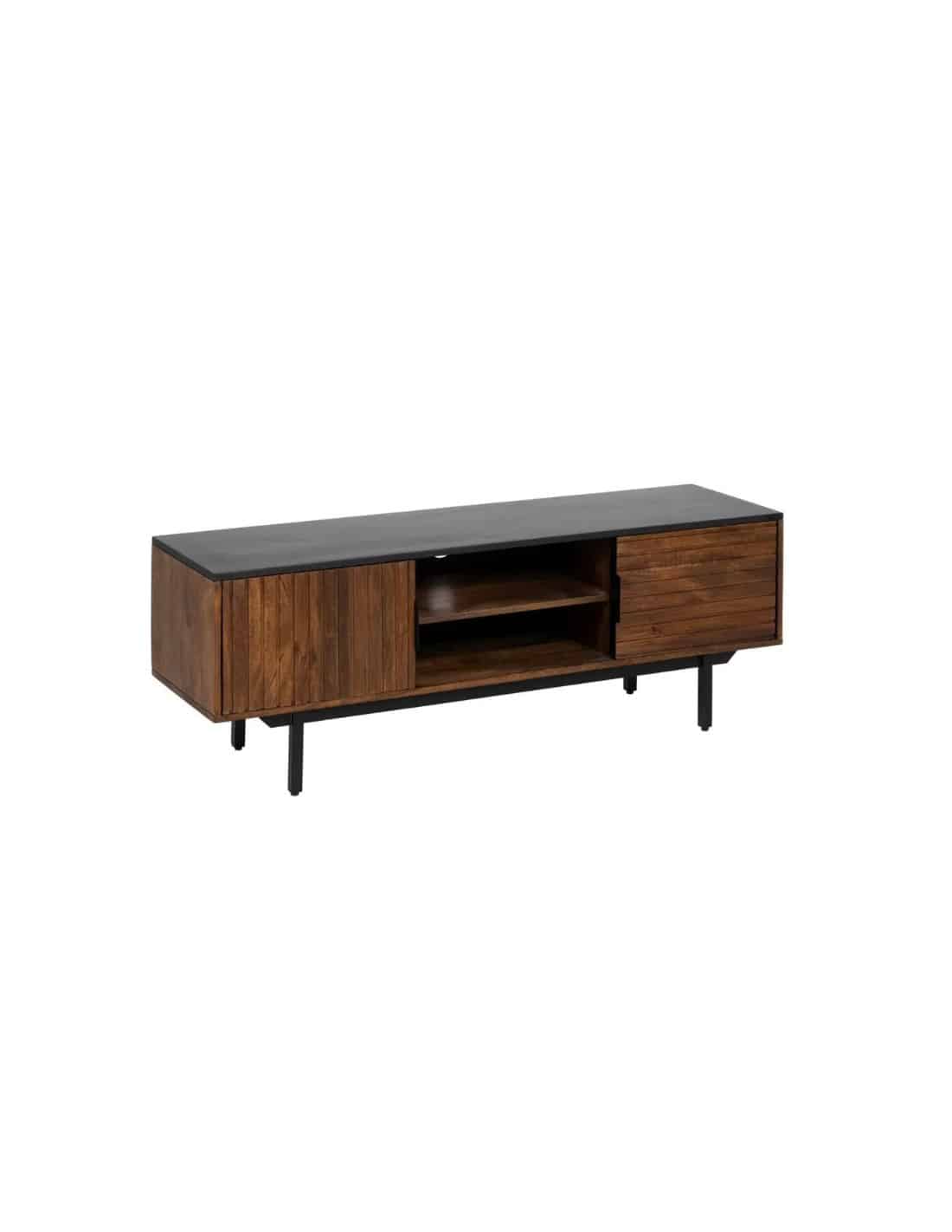 mueble tv marron negro madera hierro 140x40x50 ref 1100608880