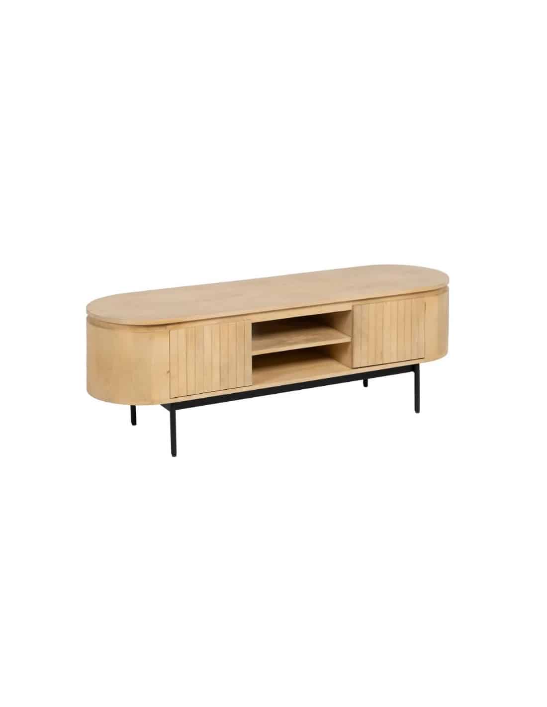 mueble tv natural negro madera hierro 140x40x48 ref 1100608865
